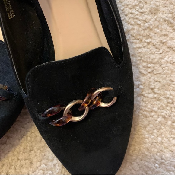 PRIMARK. Flat shoes with Turtle/Gold buckle. Black suede look. 10M. - Picture 4 of 7